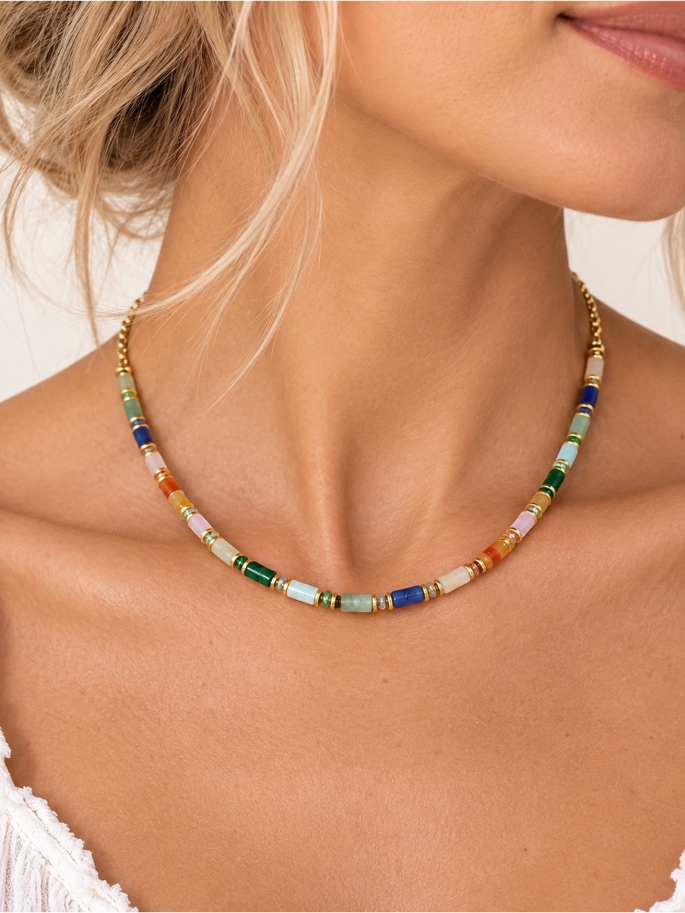 NWOT Lauren Hope Rhodes Adjustable Slider Semi Precious Stones Necklace